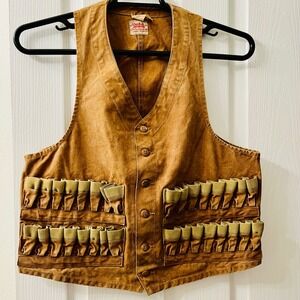 VTG 1930s Duxbak Rain Proof Sportsmans Clothing Shooting Vest Tan Buckle Back 42